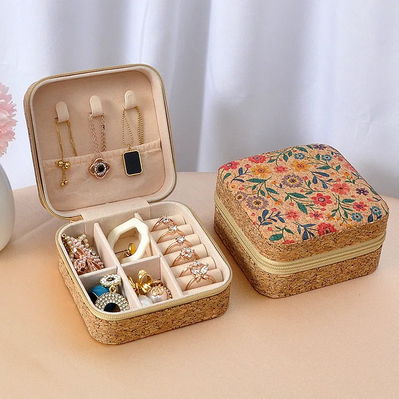 1pc Vintage Leather Jewerly Storage Box Mini Protable Single Layer Jewerly Box with Zipper Closure Ring Organizer Necklace Earin