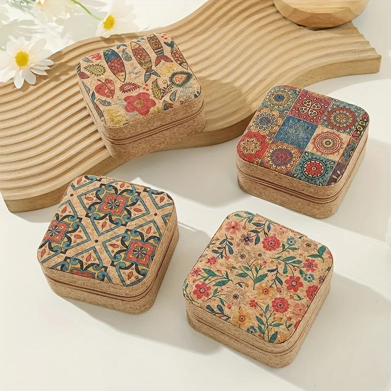 1pc Vintage Leather Jewerly Storage Box Mini Protable Single Layer Jewerly Box with Zipper Closure Ring Organizer Necklace Earin
