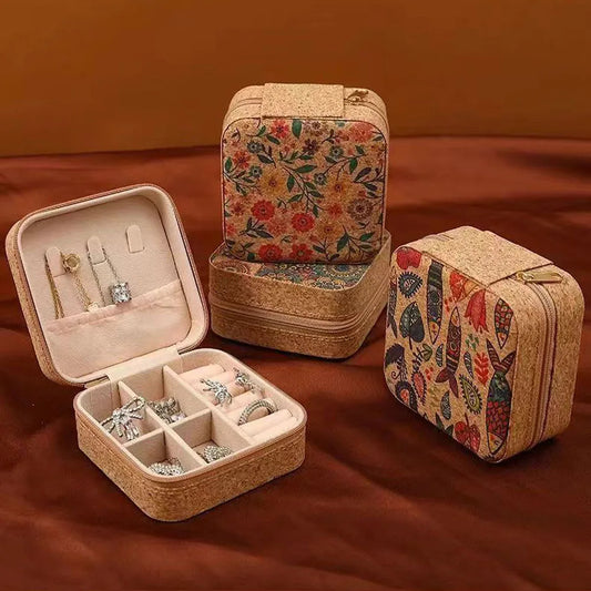 1pc Vintage Leather Jewerly Storage Box Mini Protable Single Layer Jewerly Box with Zipper Closure Ring Organizer Necklace Earin